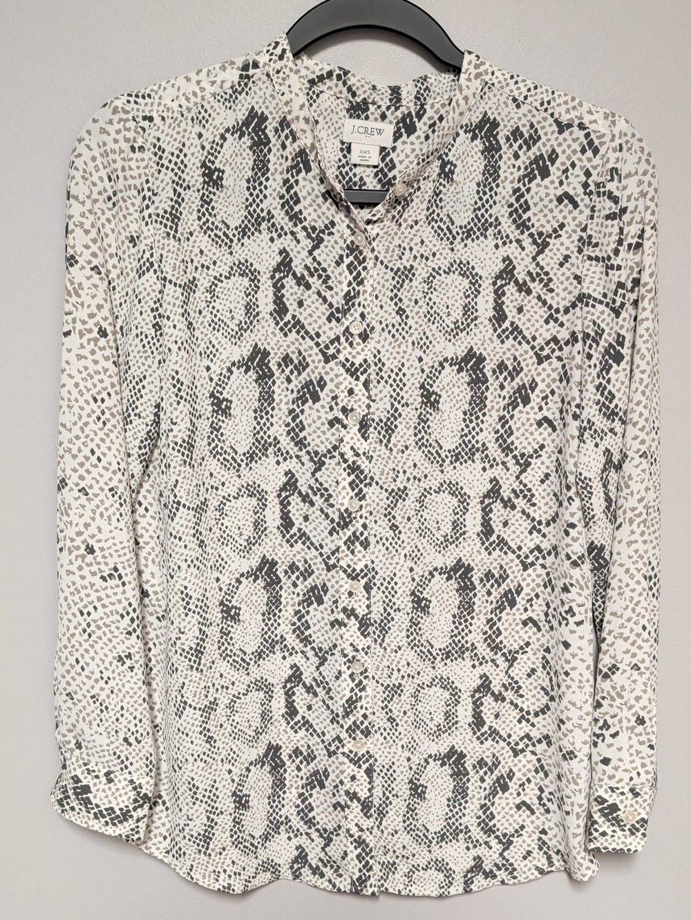 J. Crew White and Gray Snakeskin Button-Up Blouse